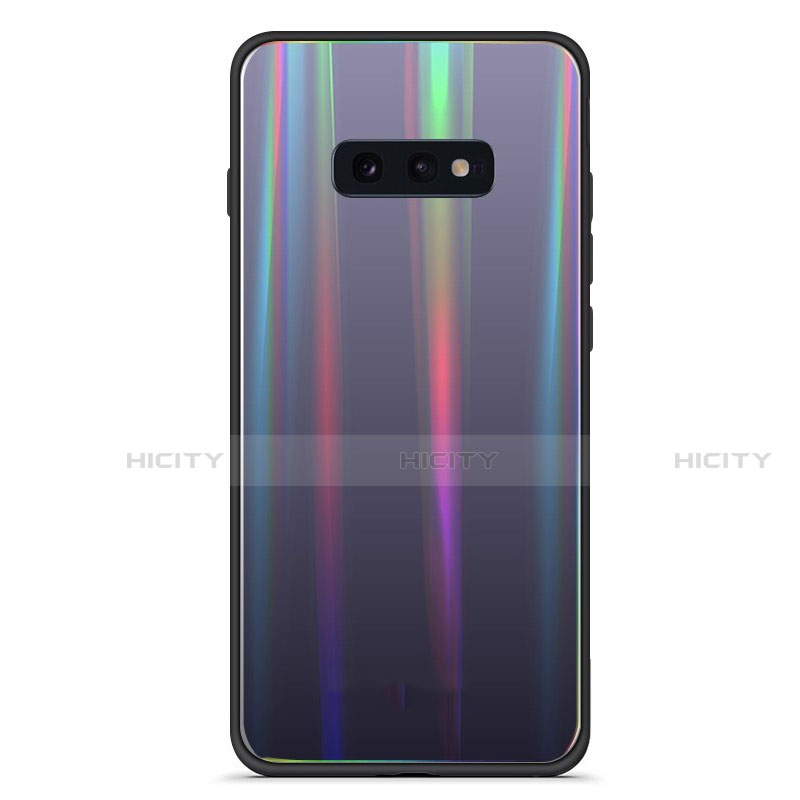 Custodia Silicone Specchio Laterale Sfumato Arcobaleno Cover H04 per Samsung Galaxy S10e Nero