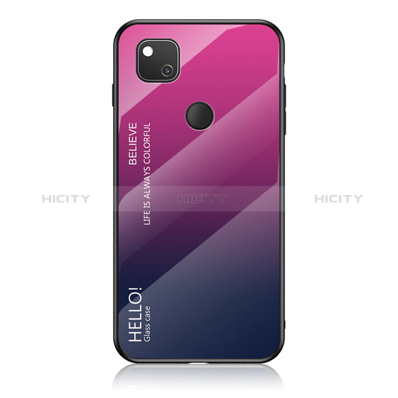 Custodia Silicone Specchio Laterale Sfumato Arcobaleno Cover LS1 per Google Pixel 4a Rosa Caldo