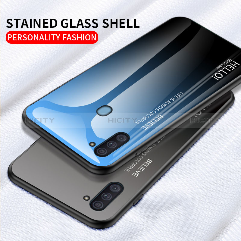 Custodia Silicone Specchio Laterale Sfumato Arcobaleno Cover LS1 per Samsung Galaxy A11