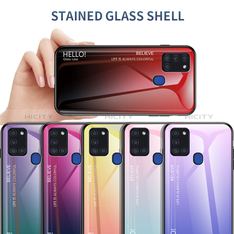 Custodia Silicone Specchio Laterale Sfumato Arcobaleno Cover LS1 per Samsung Galaxy A21s