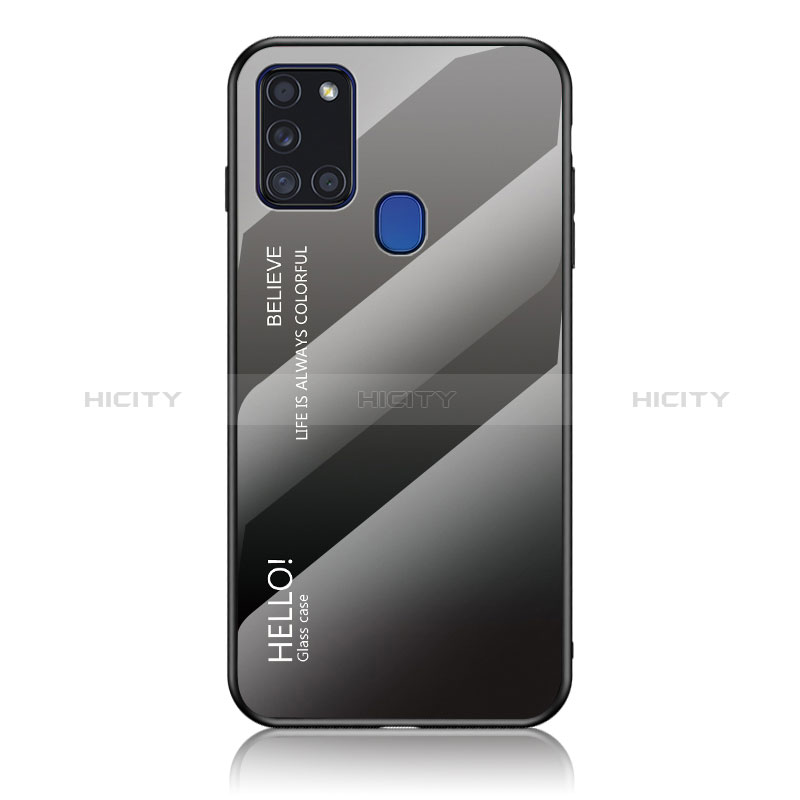 Custodia Silicone Specchio Laterale Sfumato Arcobaleno Cover LS1 per Samsung Galaxy A21s