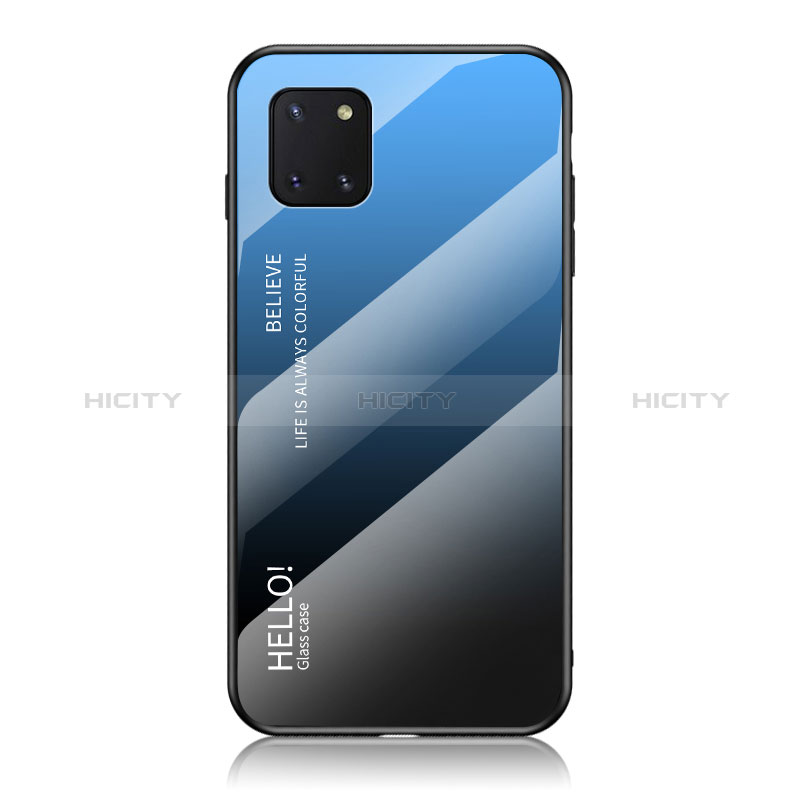 Custodia Silicone Specchio Laterale Sfumato Arcobaleno Cover LS1 per Samsung Galaxy A81 Blu
