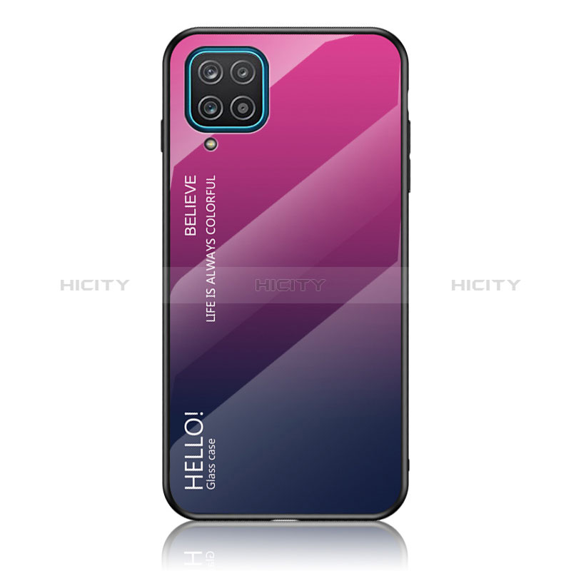 Custodia Silicone Specchio Laterale Sfumato Arcobaleno Cover LS1 per Samsung Galaxy F12 Rosa Caldo