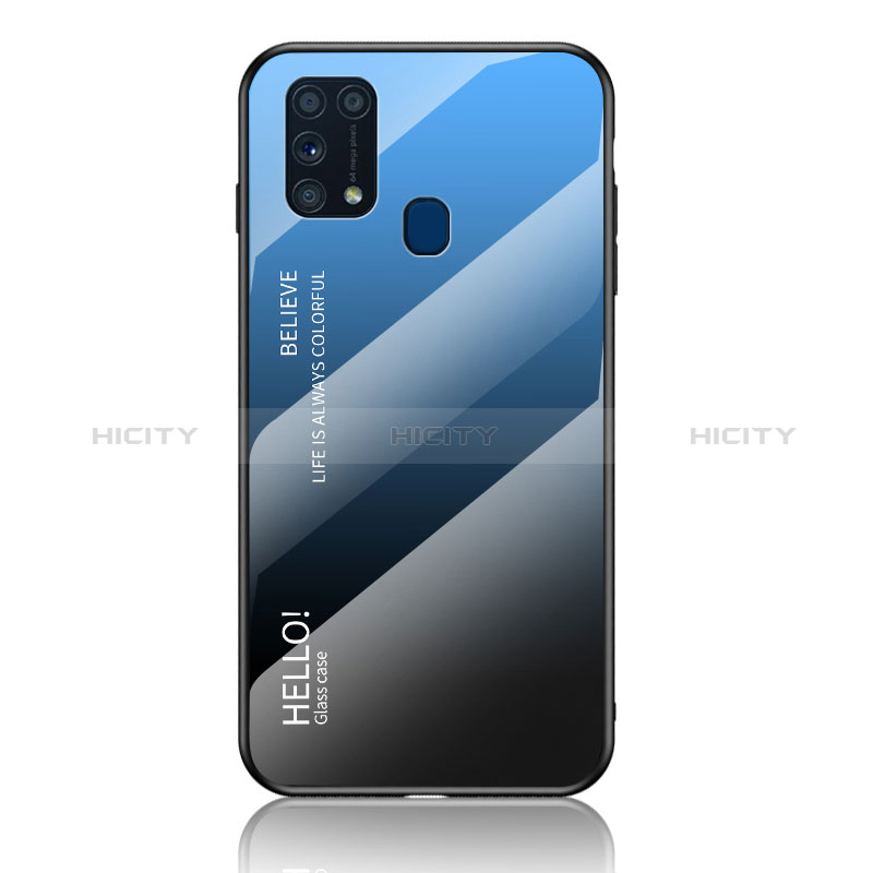 Custodia Silicone Specchio Laterale Sfumato Arcobaleno Cover LS1 per Samsung Galaxy M21s Blu