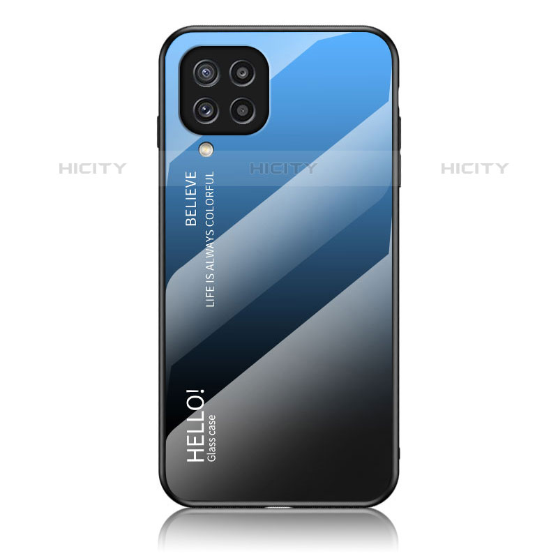 Custodia Silicone Specchio Laterale Sfumato Arcobaleno Cover LS1 per Samsung Galaxy M32 4G Blu