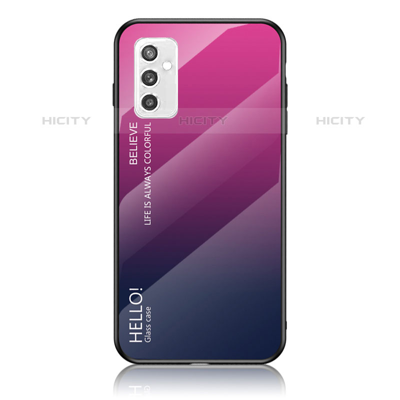 Custodia Silicone Specchio Laterale Sfumato Arcobaleno Cover LS1 per Samsung Galaxy M52 5G Rosa Caldo