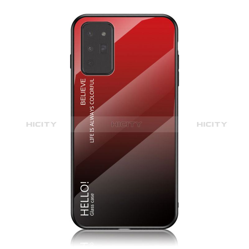 Custodia Silicone Specchio Laterale Sfumato Arcobaleno Cover LS1 per Samsung Galaxy Note 20 5G Rosso