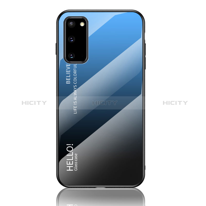 Custodia Silicone Specchio Laterale Sfumato Arcobaleno Cover LS1 per Samsung Galaxy S20 5G Blu