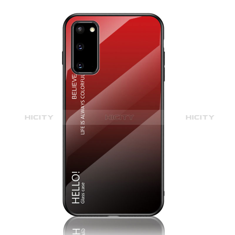Custodia Silicone Specchio Laterale Sfumato Arcobaleno Cover LS1 per Samsung Galaxy S20 Rosso
