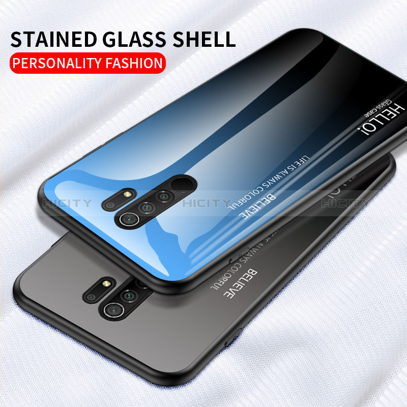 Custodia Silicone Specchio Laterale Sfumato Arcobaleno Cover LS1 per Xiaomi Redmi 9