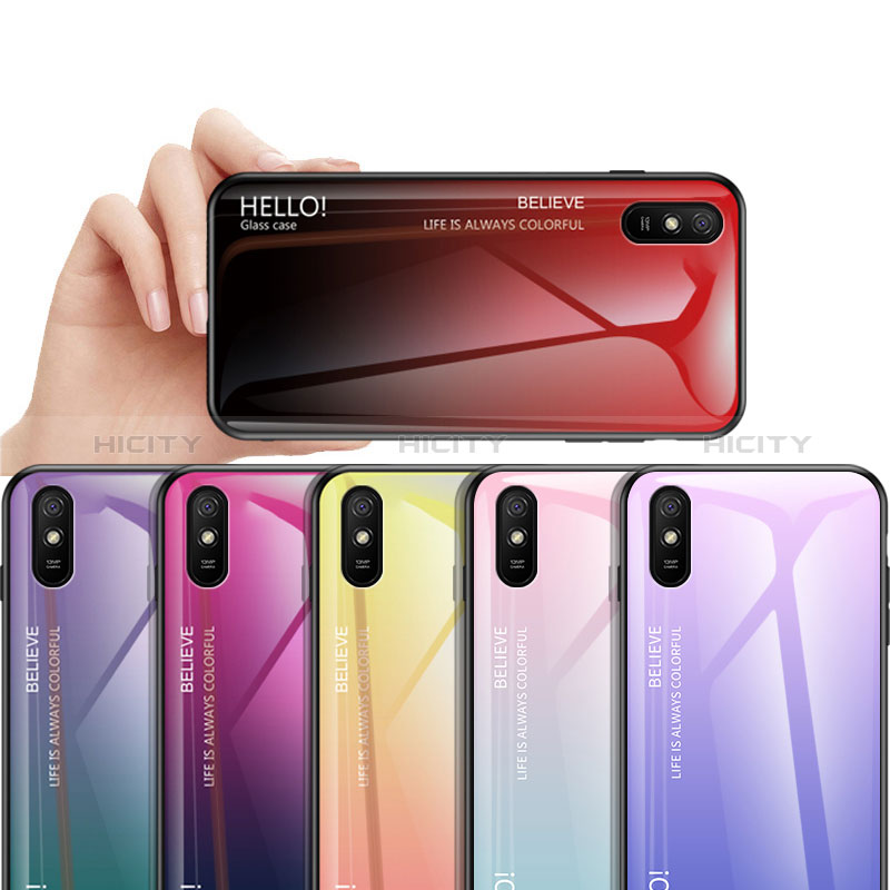Custodia Silicone Specchio Laterale Sfumato Arcobaleno Cover LS1 per Xiaomi Redmi 9AT