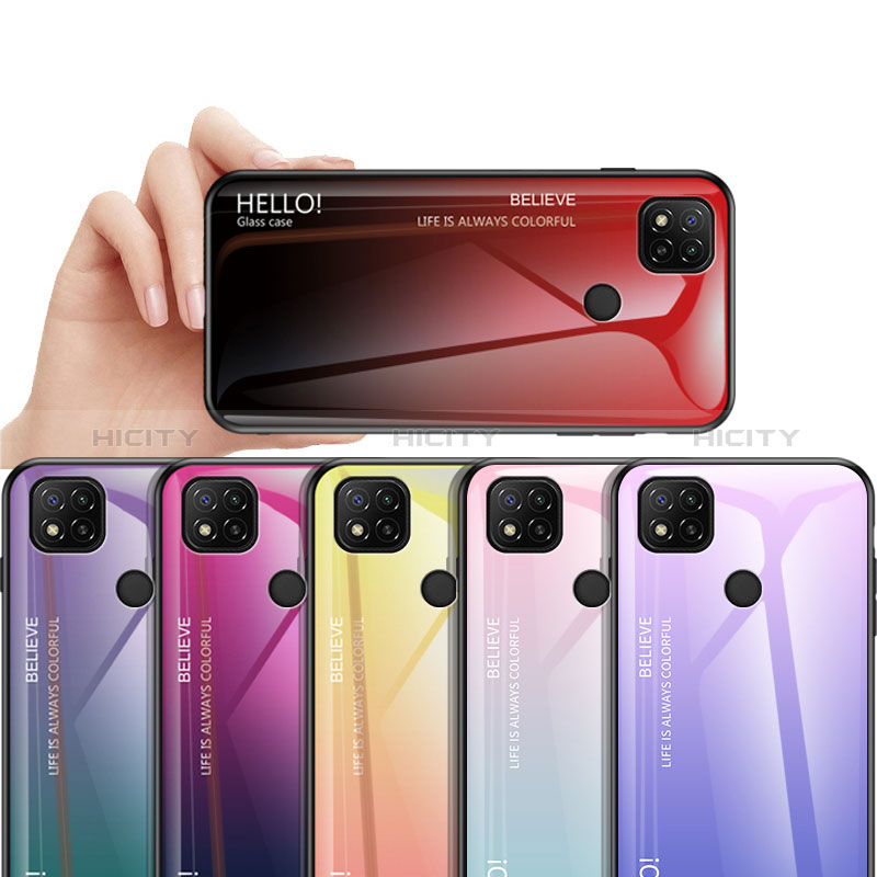 Custodia Silicone Specchio Laterale Sfumato Arcobaleno Cover LS1 per Xiaomi Redmi 9C