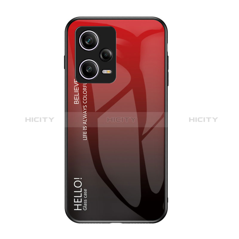 Custodia Silicone Specchio Laterale Sfumato Arcobaleno Cover LS1 per Xiaomi Redmi Note 12 Pro 5G Rosso