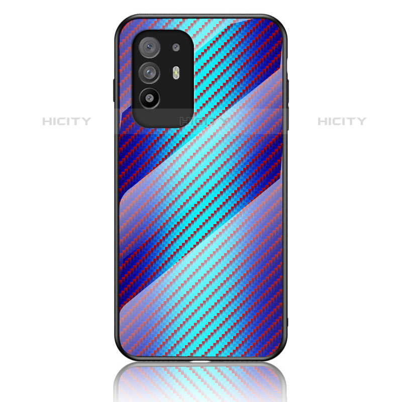 Custodia Silicone Specchio Laterale Sfumato Arcobaleno Cover LS2 per Oppo F19 Pro+ Plus 5G Blu