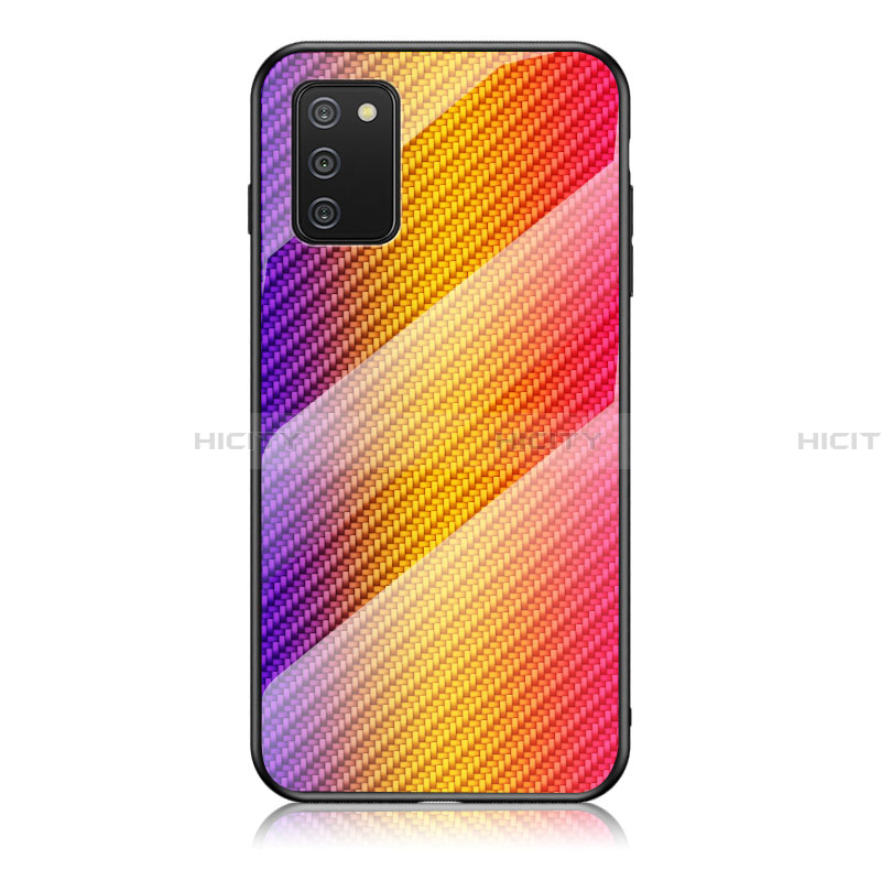 Custodia Silicone Specchio Laterale Sfumato Arcobaleno Cover LS2 per Samsung Galaxy F02S SM-E025F Arancione