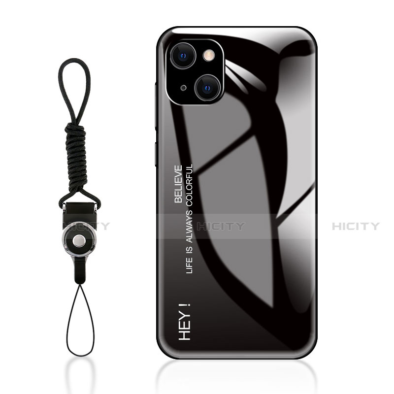 Custodia Silicone Specchio Laterale Sfumato Arcobaleno Cover M01 per Apple iPhone 13 Mini Nero