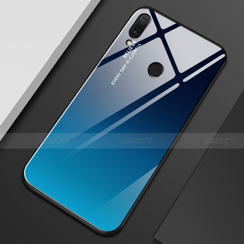 Custodia Silicone Specchio Laterale Sfumato Arcobaleno Cover M01 per Huawei Enjoy 9 Plus Blu