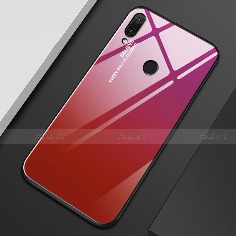 Custodia Silicone Specchio Laterale Sfumato Arcobaleno Cover M01 per Huawei Enjoy 9 Plus Rosso