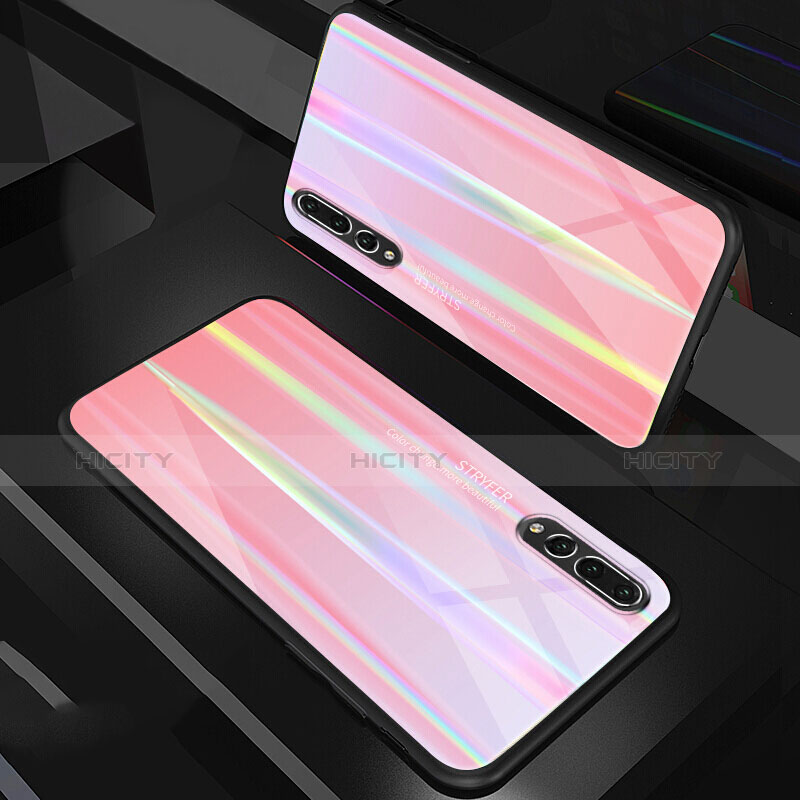 Custodia Silicone Specchio Laterale Sfumato Arcobaleno Cover M01 per Huawei P20 Pro