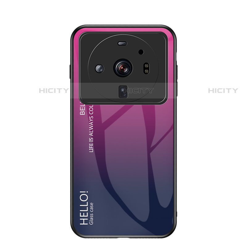 Custodia Silicone Specchio Laterale Sfumato Arcobaleno Cover M01 per Xiaomi Mi 12 Ultra 5G Rosa Caldo