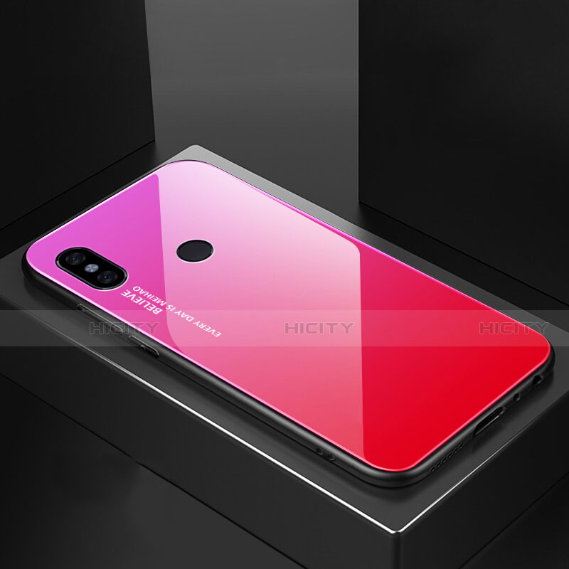 Custodia Silicone Specchio Laterale Sfumato Arcobaleno Cover M01 per Xiaomi Mi 6X Rosa Caldo