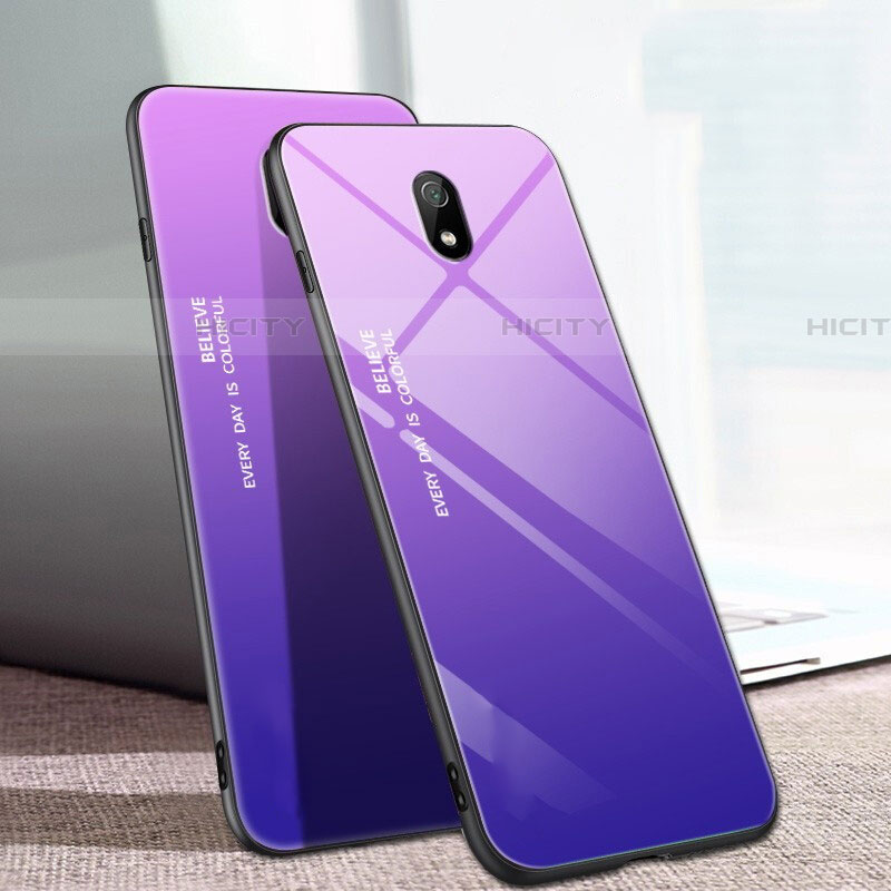 Custodia Silicone Specchio Laterale Sfumato Arcobaleno Cover M01 per Xiaomi Redmi 8A Viola