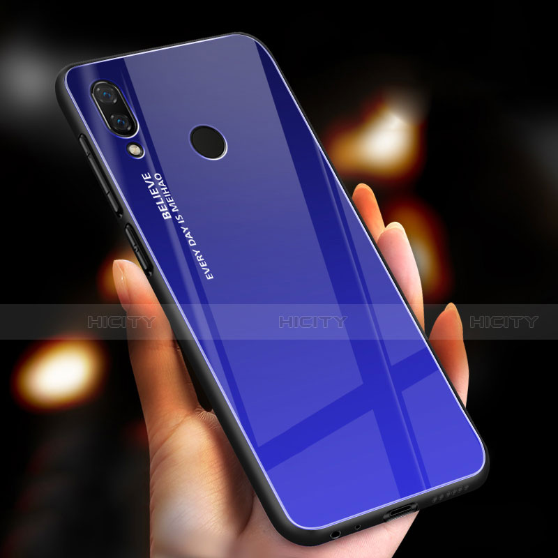 Custodia Silicone Specchio Laterale Sfumato Arcobaleno Cover M01 per Xiaomi Redmi Note 7 Blu