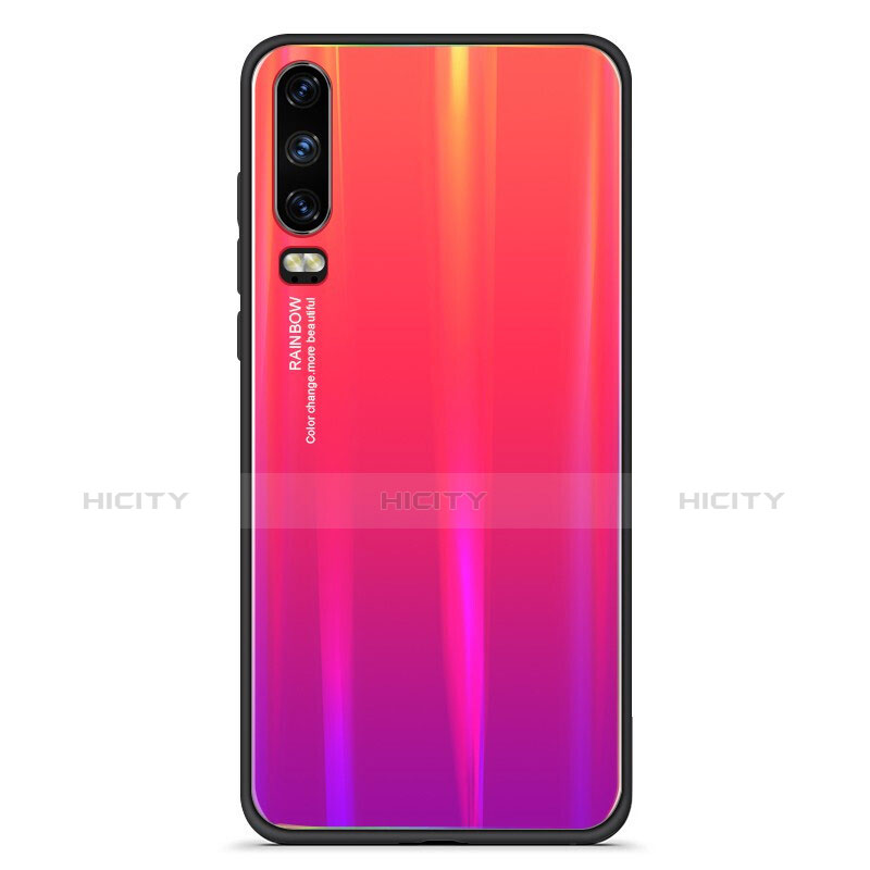 Custodia Silicone Specchio Laterale Sfumato Arcobaleno Cover M02 per Huawei P30