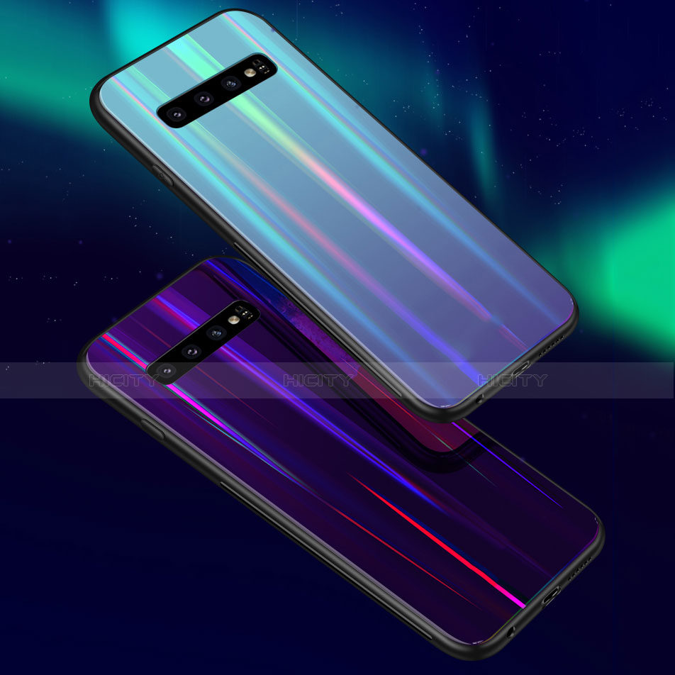 Custodia Silicone Specchio Laterale Sfumato Arcobaleno Cover M02 per Samsung Galaxy S10