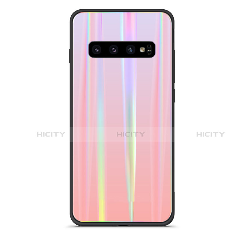 Custodia Silicone Specchio Laterale Sfumato Arcobaleno Cover M02 per Samsung Galaxy S10