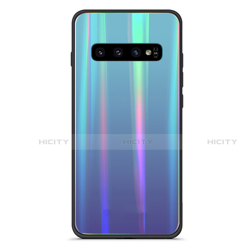 Custodia Silicone Specchio Laterale Sfumato Arcobaleno Cover M02 per Samsung Galaxy S10 Blu