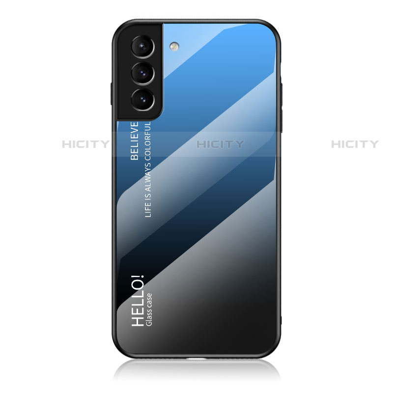 Custodia Silicone Specchio Laterale Sfumato Arcobaleno Cover M02 per Samsung Galaxy S21 Plus 5G Blu