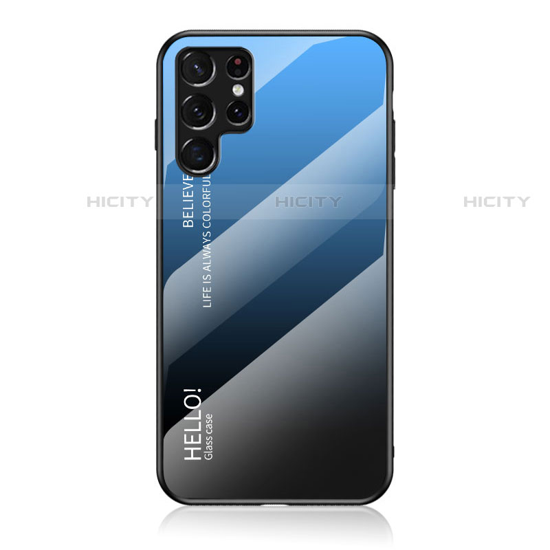 Custodia Silicone Specchio Laterale Sfumato Arcobaleno Cover M02 per Samsung Galaxy S21 Ultra 5G Blu