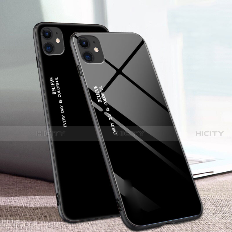 Custodia Silicone Specchio Laterale Sfumato Arcobaleno Cover per Apple iPhone 11 Nero