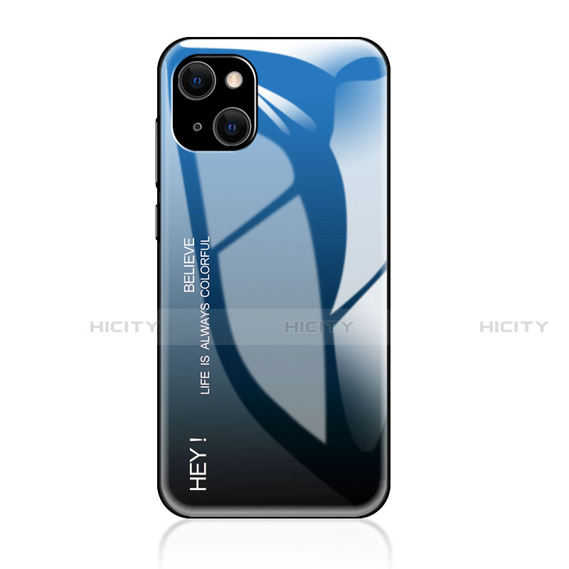 Custodia Silicone Specchio Laterale Sfumato Arcobaleno Cover per Apple iPhone 13 Mini Blu