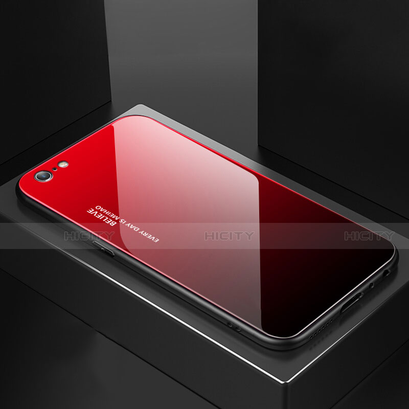 Custodia Silicone Specchio Laterale Sfumato Arcobaleno Cover per Apple iPhone 6 Rosso