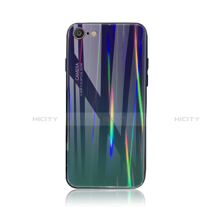 Custodia Silicone Specchio Laterale Sfumato Arcobaleno Cover per Apple iPhone SE (2020) Ciano