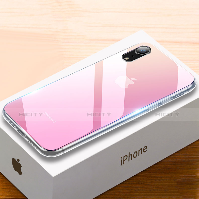 Custodia Silicone Specchio Laterale Sfumato Arcobaleno Cover per Apple iPhone XR Rosa