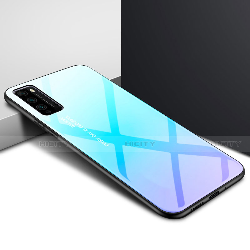 Custodia Silicone Specchio Laterale Sfumato Arcobaleno Cover per Huawei Enjoy 20 Pro 5G Cielo Blu