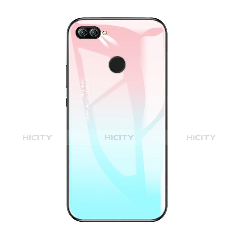 Custodia Silicone Specchio Laterale Sfumato Arcobaleno Cover per Huawei Enjoy 7S Cielo Blu