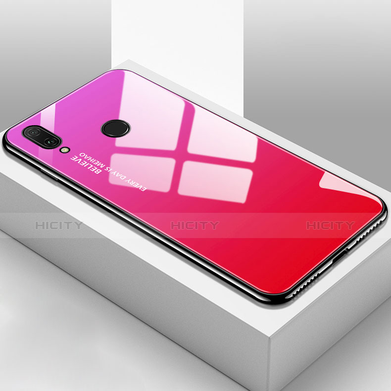 Custodia Silicone Specchio Laterale Sfumato Arcobaleno Cover per Huawei Enjoy 9 Plus Rosa Caldo