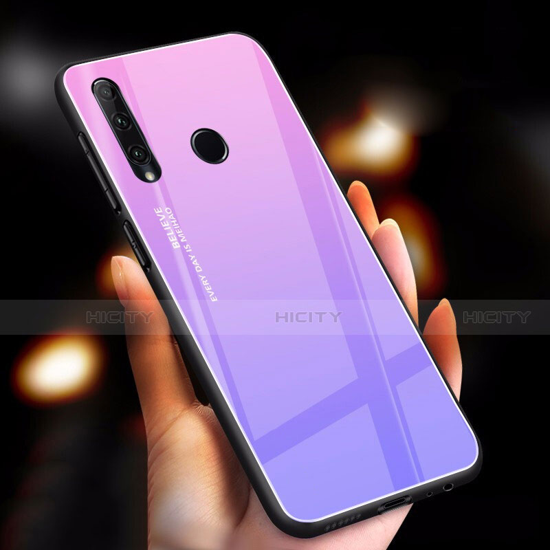 Custodia Silicone Specchio Laterale Sfumato Arcobaleno Cover per Huawei Enjoy 9s Viola