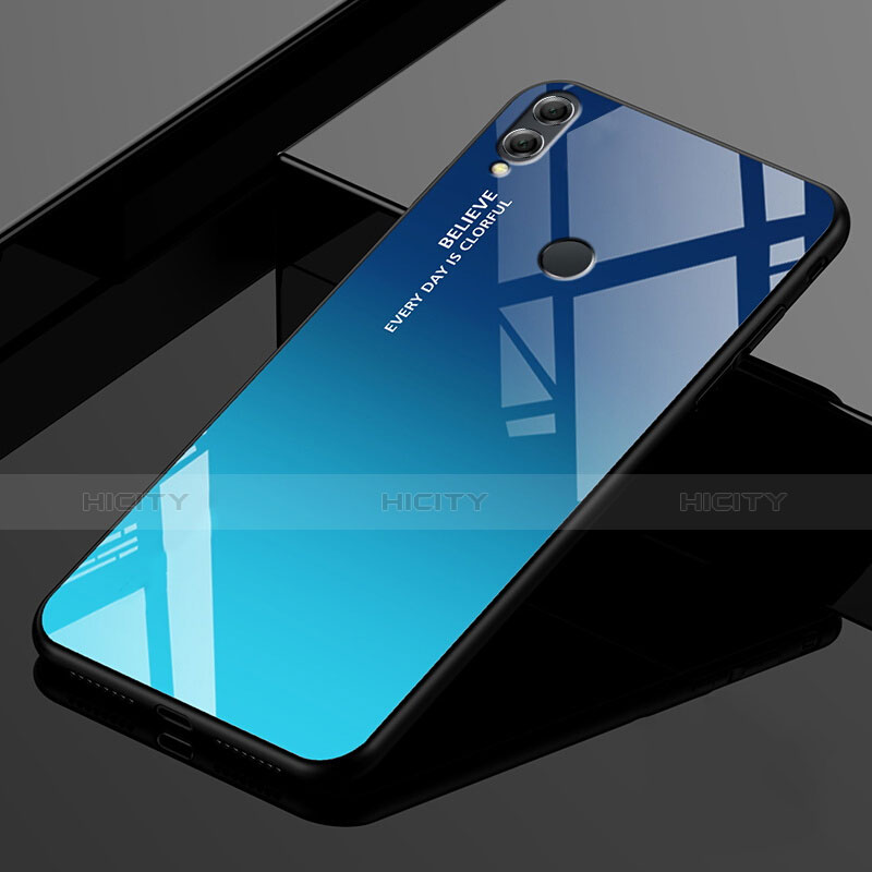 Custodia Silicone Specchio Laterale Sfumato Arcobaleno Cover per Huawei Enjoy Max Blu