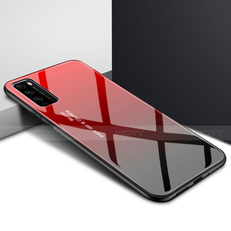 Custodia Silicone Specchio Laterale Sfumato Arcobaleno Cover per Huawei Enjoy Z 5G Rosso