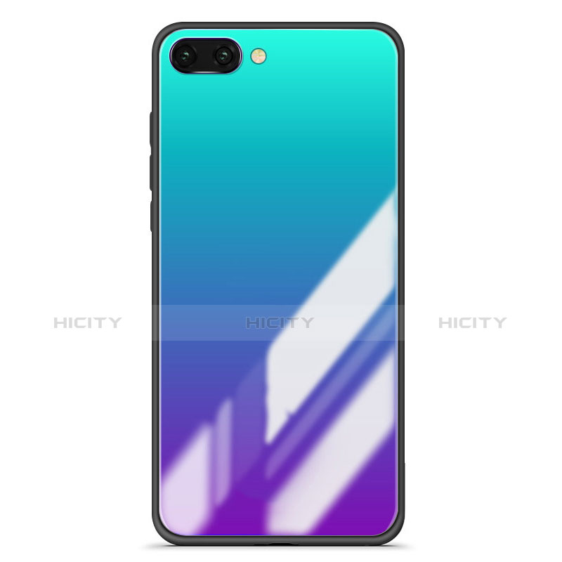 Custodia Silicone Specchio Laterale Sfumato Arcobaleno Cover per Huawei Honor 10 Blu