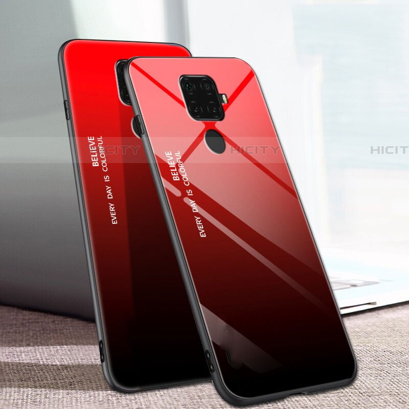 Custodia Silicone Specchio Laterale Sfumato Arcobaleno Cover per Huawei Mate 30 Lite Rosso