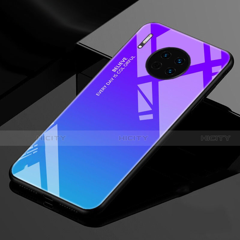 Custodia Silicone Specchio Laterale Sfumato Arcobaleno Cover per Huawei Mate 30 Pro 5G Blu