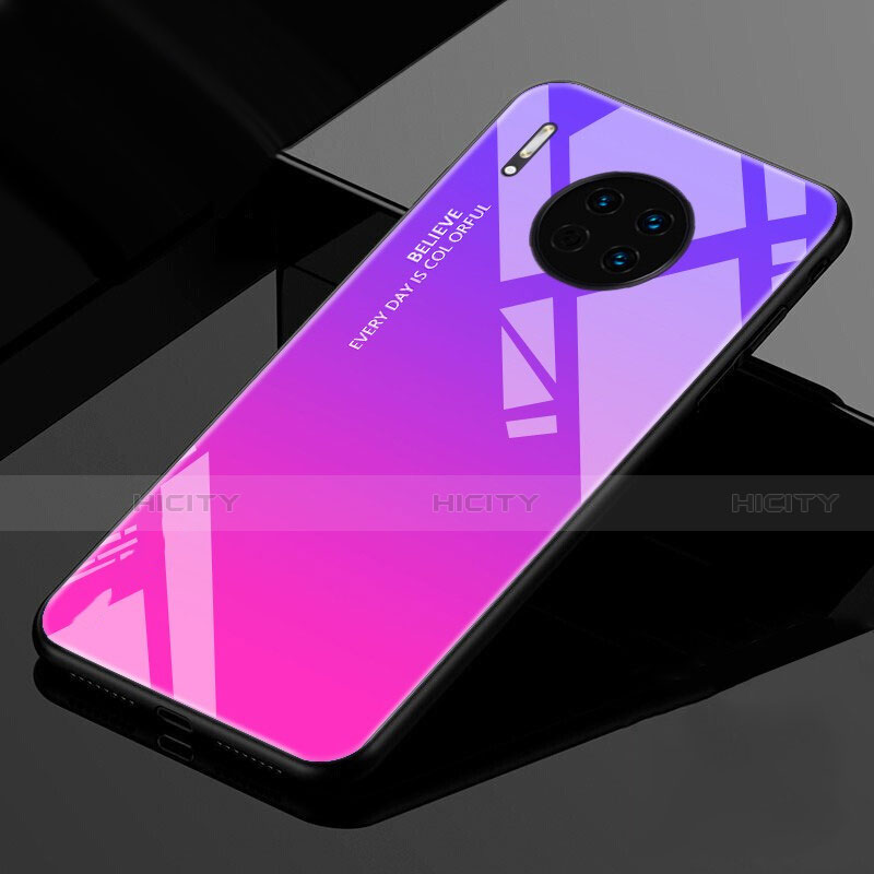 Custodia Silicone Specchio Laterale Sfumato Arcobaleno Cover per Huawei Mate 30 Pro 5G Rosa Caldo