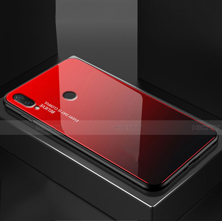 Custodia Silicone Specchio Laterale Sfumato Arcobaleno Cover per Huawei Nova 3e Rosso