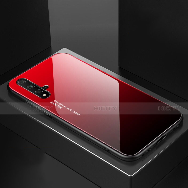 Custodia Silicone Specchio Laterale Sfumato Arcobaleno Cover per Huawei Nova 5 Pro Rosso